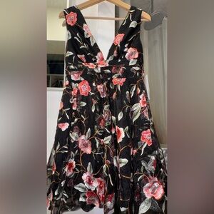 Bloomingdale’s AQUA Embroidered Floral Baby doll Party Dress Deep V NWT M chic